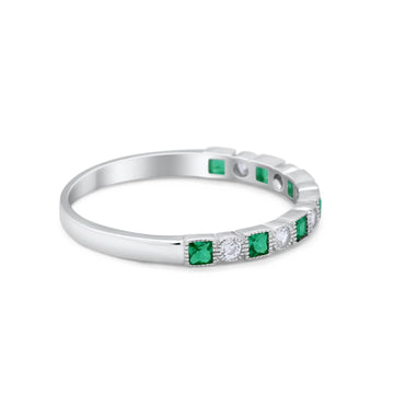 Half Eternity Wedding Ring Round Simulated Green Emerald CZ 925 Sterling Silver